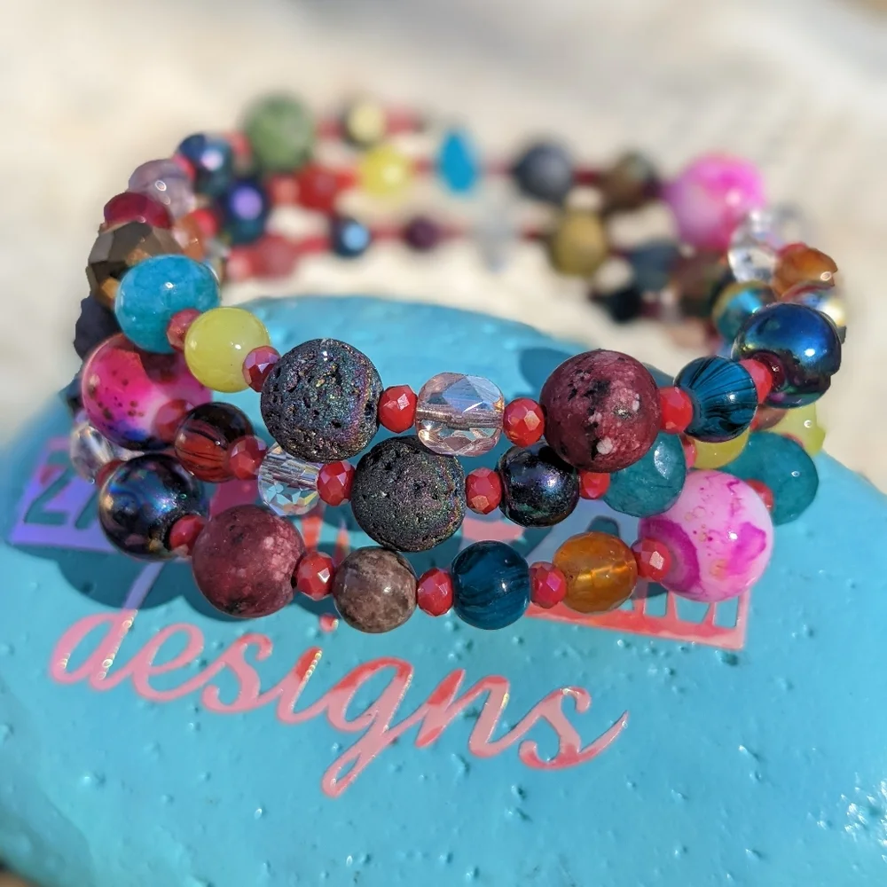 NEW Jasper Crystals LAVA Stone Blue Opal Bracelet Colorful Cute handmade - Picture 4 of 9